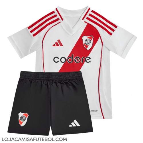 Camisa de Futebol River Plate Equipamento Principal Infantil 2024-25 Manga Curta (+ Calças curtas)